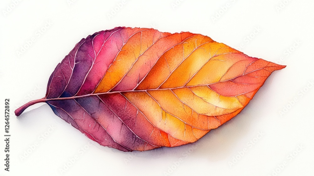 Vibrant autumn leaf showcasing a gradient of colors resting on a white background Vibrant autumn leaf showcasing a gradient of colors resting on a white background