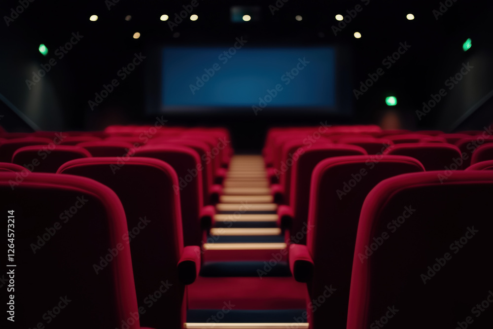 Obraz premium Cinema auditorium. Large modern hall with red chairs for watching movies