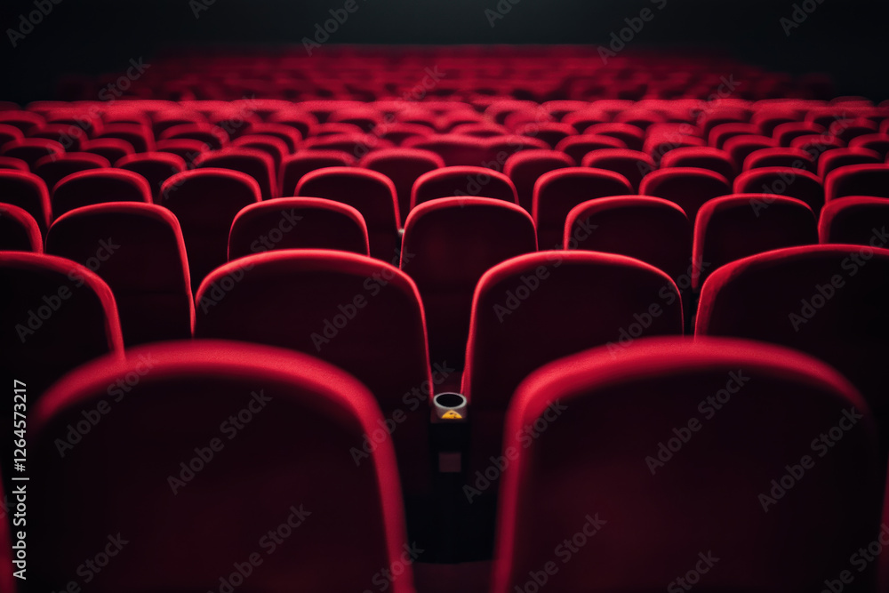 Cinema auditorium. Large modern hall with red chairs for watching movies Cinema auditorium. Large modern hall with red chairs for watching movies