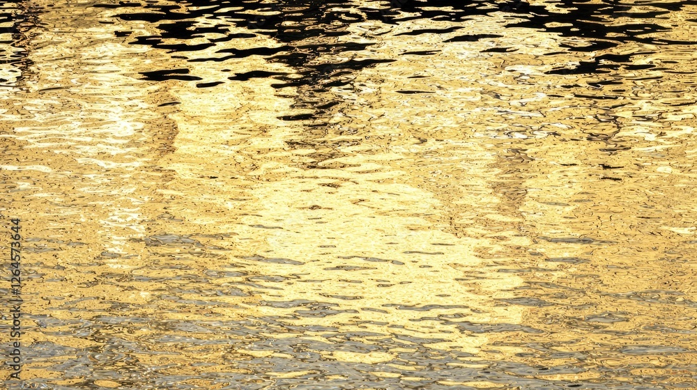 Golden reflections shimmering on water surface with a tranquil atmosphere and soft light Golden reflections shimmering on water surface with a tranquil atmosphere and soft light
