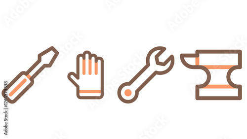 Construction and industrial tools icon set vector for UI and animation