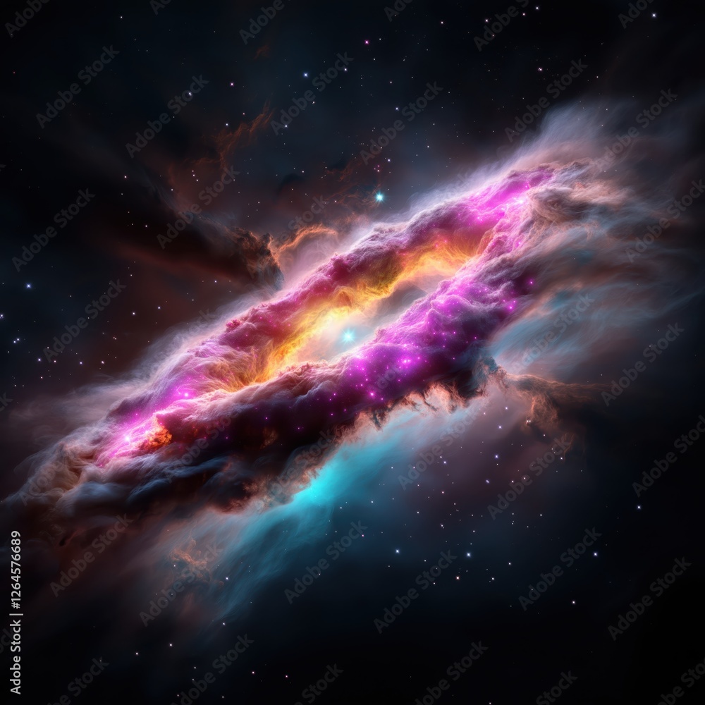 Fototapeta premium Mysterious galactic cluster showcases densely packed glowing stars and vibrant nebulae in the deep cosmic void