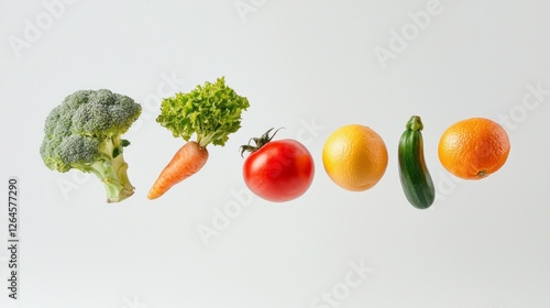 A stunning collection of fresh fruits and vegetables is artfully arranged, highlighting the vivid colors and textures that nature offers. Each piece stands out, inviting healthy choices