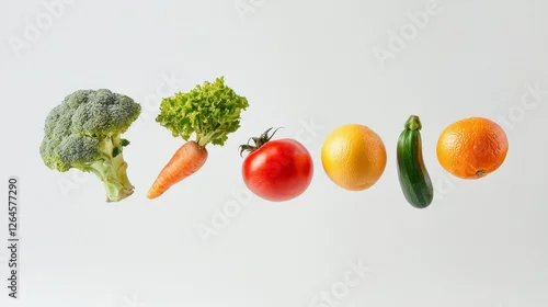 Obraz A stunning collection of fresh fruits and vegetables is artfully arranged, highlighting the vivid colors and textures that nature offers. Each piece stands out, inviting healthy choices