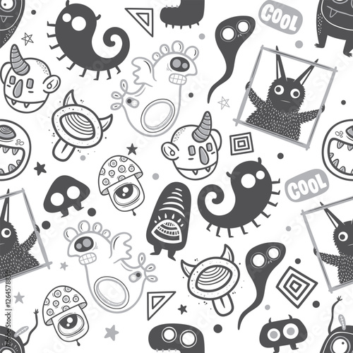 seamless pattern with alliens, ufo, rocket, cat,  animals vector art illustration design