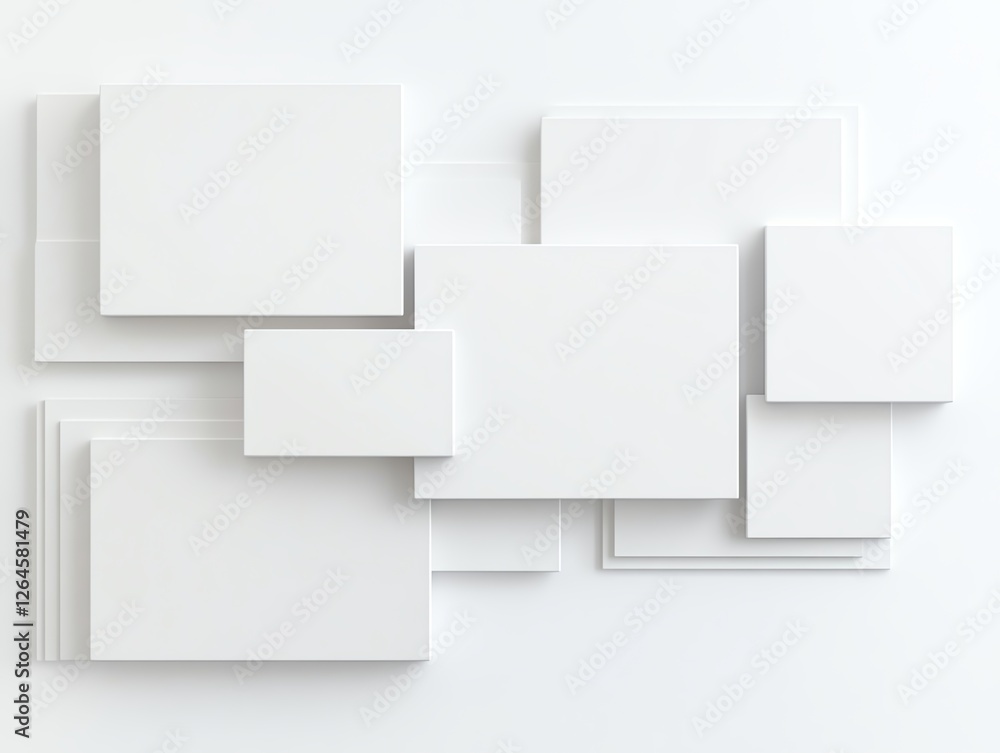 Abstract geometric composition of overlapping white rectangles forming a minimalist design on a flat background. Abstract geometric composition of overlapping white rectangles forming a minimalist design on a flat background.