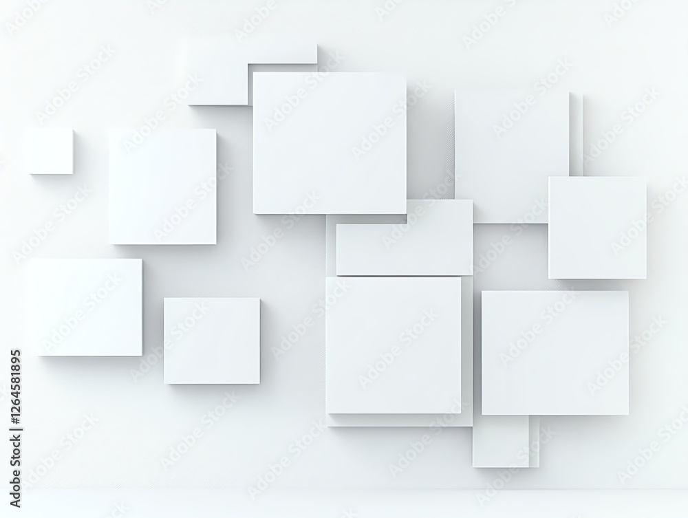 Abstract geometric pattern with white 3D squares on wall. Minimalist design for creative backgrounds. Abstract geometric pattern with white 3D squares on wall. Minimalist design for creative backgrounds.