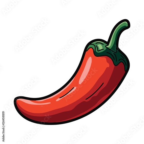 Red hot chili peppers with fresh green leaves and vibrant colors, showcasing their spicy and healthy qualities in a clean, isolated vector illustration