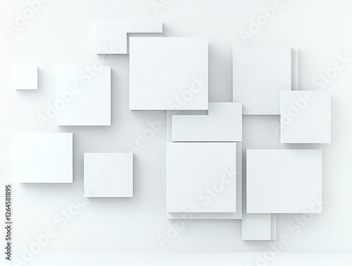 Wallpaper Mural Abstract geometric pattern with white 3D squares on wall. Minimalist design for creative backgrounds. Torontodigital.ca
