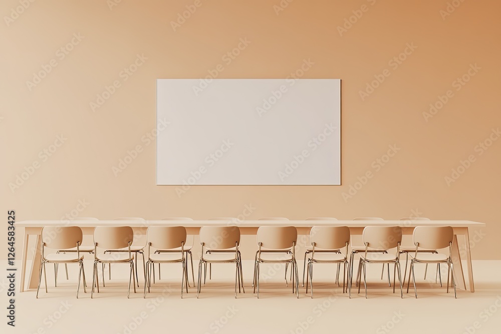Empty meeting room, beige minimalist style Empty meeting room, beige minimalist style