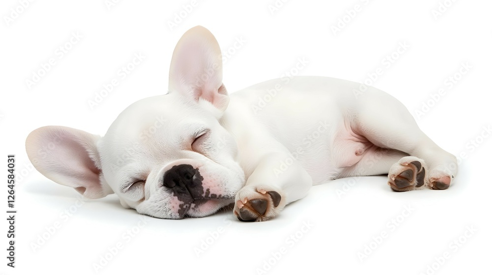 White French Bulldog Puppy Sleeping On White Background White French Bulldog Puppy Sleeping On White Background