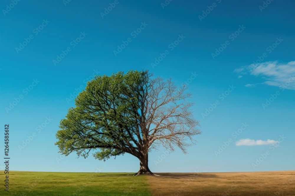 Half alive and half dead tree plant tranquility landscape. Half alive and half dead tree plant tranquility landscape.