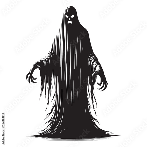 Spooky Ghost silhouette designed for Halloween and horror themes - Ghost illustration - Ghost vector - mythical creature silhouette - horror silhouette
 photo