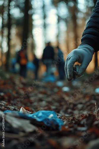 Wallpaper Mural Volunteer Collecting Litter in Forest Community Cleanup, Environmental Conservation Effort, Reducing Plastic Waste, Eco-Friendly Initiative Torontodigital.ca