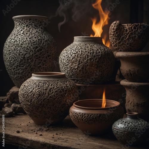 The intricate journey of ceramics from soft, moldable clay to hardened perfection through fire. photo