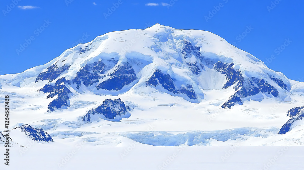 Fototapeta premium Snowy Mountain Peak Under a Clear Blue Sky Pristine Glacial Beauty Landscape View Cold Environment