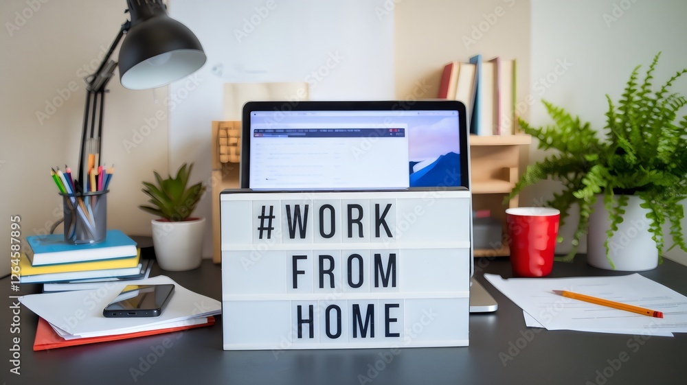 Fototapeta premium Arbeitsplatz zu Hause mit Schild work from home