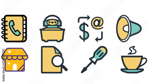 Abstract business and daily life vector art icons colored and outlined