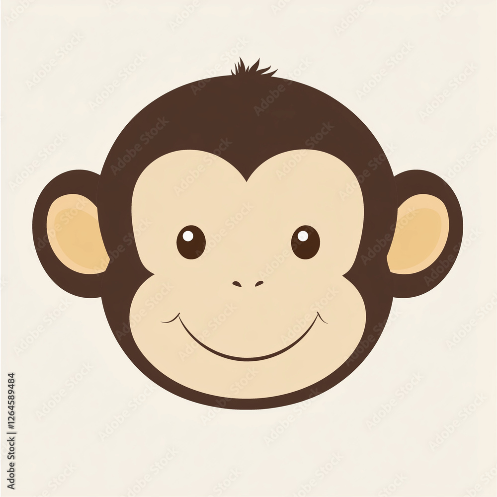 A simple monkey face with minimal details, round ears, and a smile, vector style A simple monkey face with minimal details, round ears, and a smile, vector style