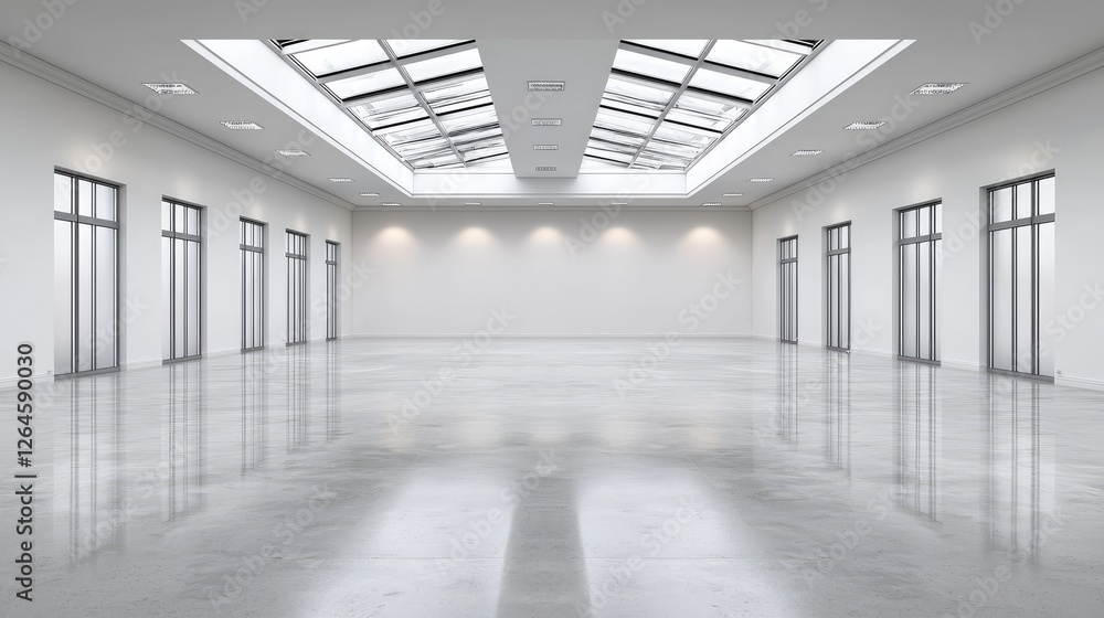 Spacious modern gallery interior with skylights Spacious modern gallery interior with skylights