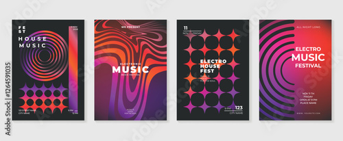 Music poster design background vector set. Electro Sound Cover template with vibrant abstract gradient geometric shape. Ideal design for social media, flyer, party, music festival, club.