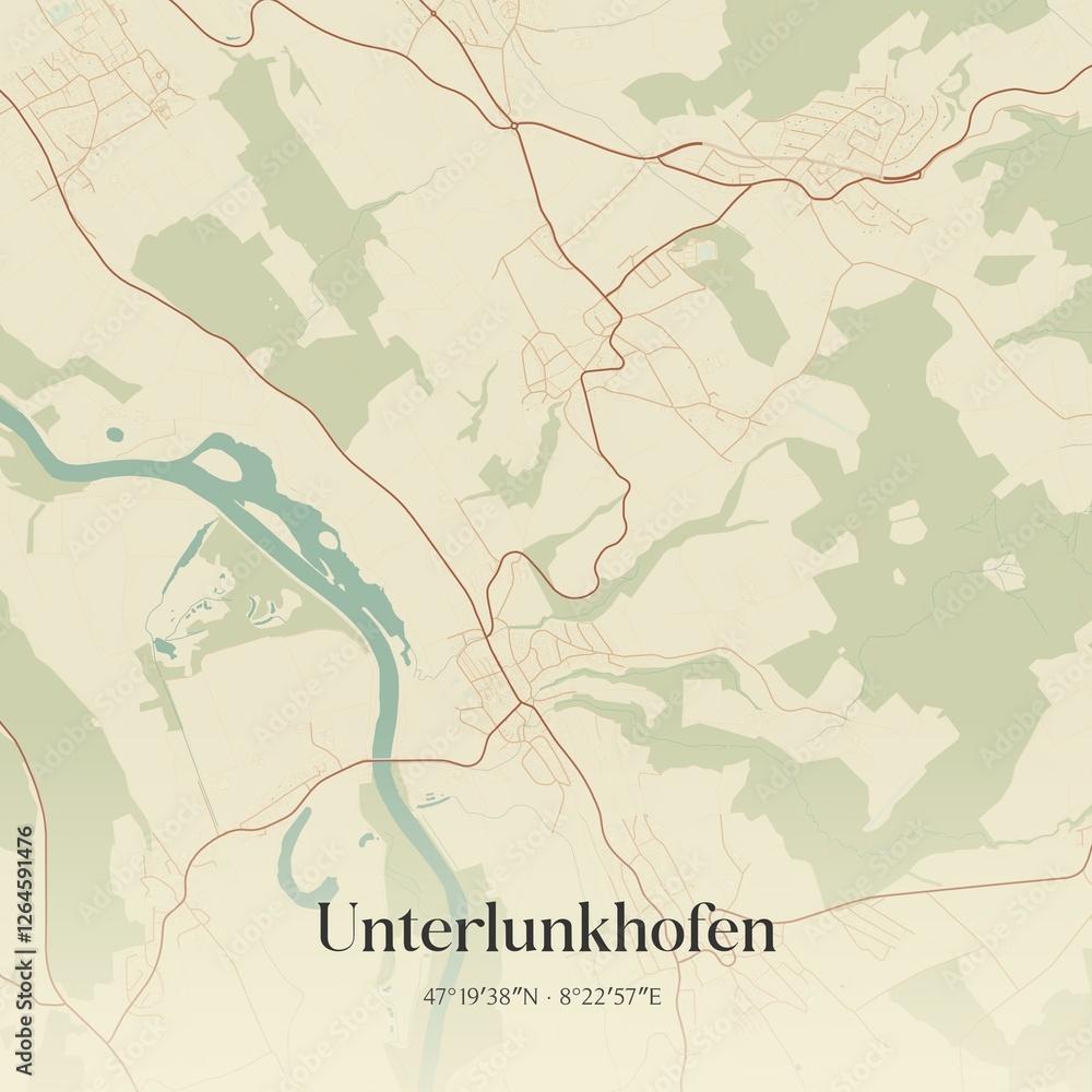 Fototapeta premium Vintage map of Unterlunkhofen, Switzerland.