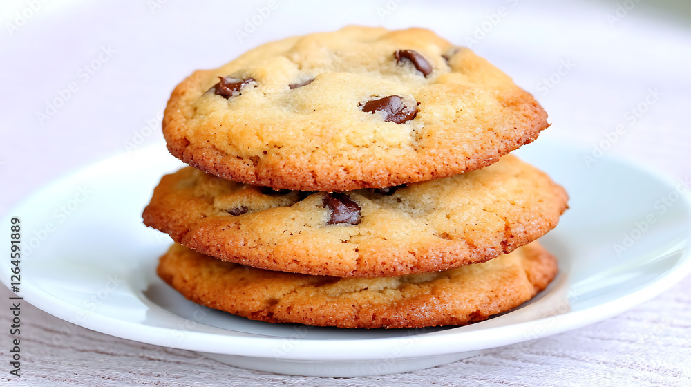 Stack of Chocolate Chip Cookies Delicious Homemade Treat on a White Plate for Dessert Display Stack of Chocolate Chip Cookies Delicious Homemade Treat on a White Plate for Dessert Display