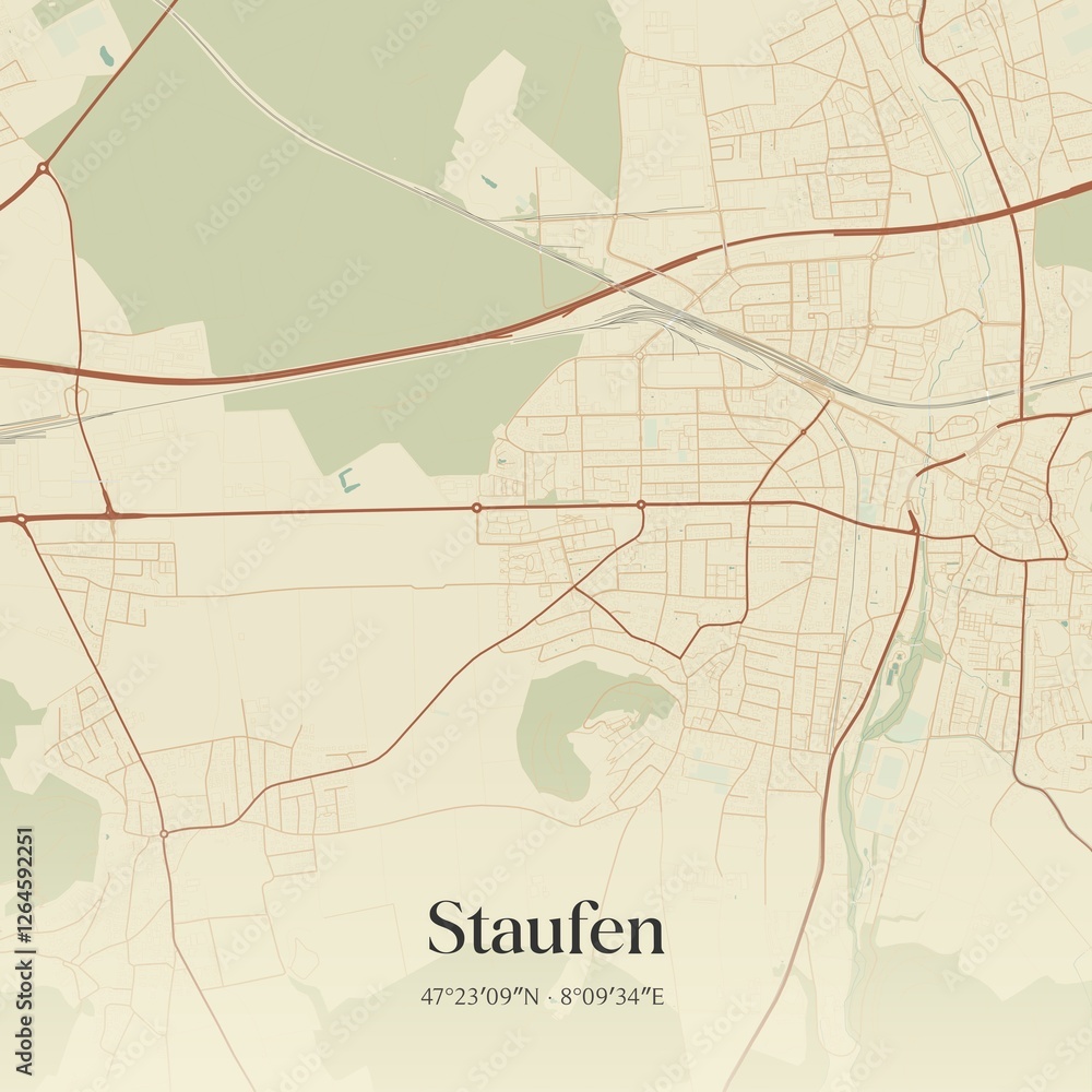 Fototapeta premium Vintage map of Staufen, Switzerland.