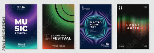 Music poster design background vector set. Electro Sound Cover template with vibrant abstract gradient geometric shape. Ideal design for social media, flyer, party, music festival, club.