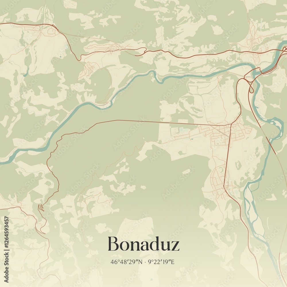 Fototapeta premium Vintage map of Bonaduz, Switzerland.