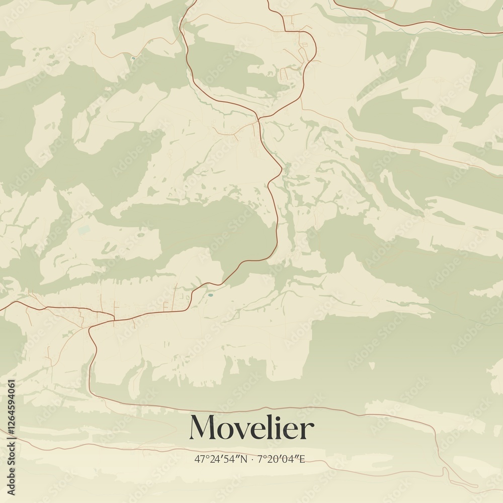 Fototapeta premium Vintage map of Movelier, Switzerland.