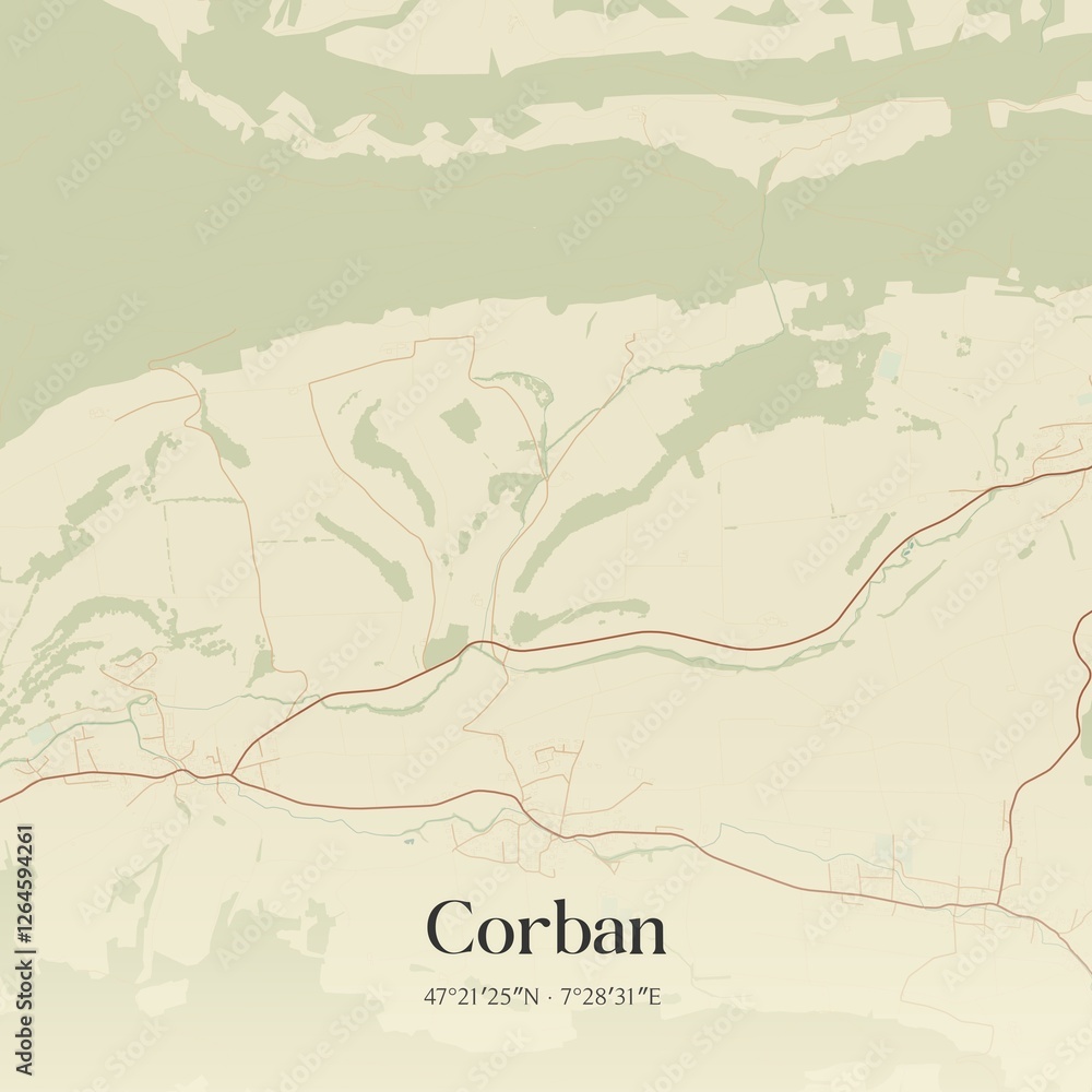Obraz premium Vintage map of Corban, Switzerland.