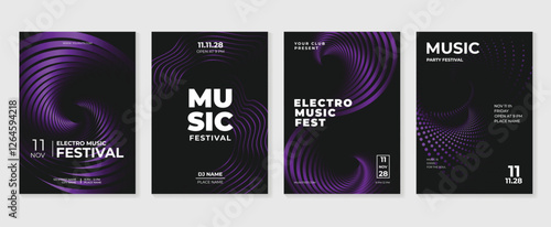 Music poster design background vector set. Electro Sound Cover template with vibrant abstract gradient geometric shape. Ideal design for social media, flyer, party, music festival, club.