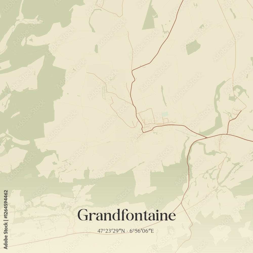 Fototapeta premium Vintage map of Grandfontaine, Switzerland.