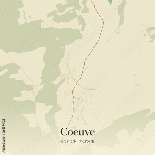 Vintage map of Coeuve, Switzerland.