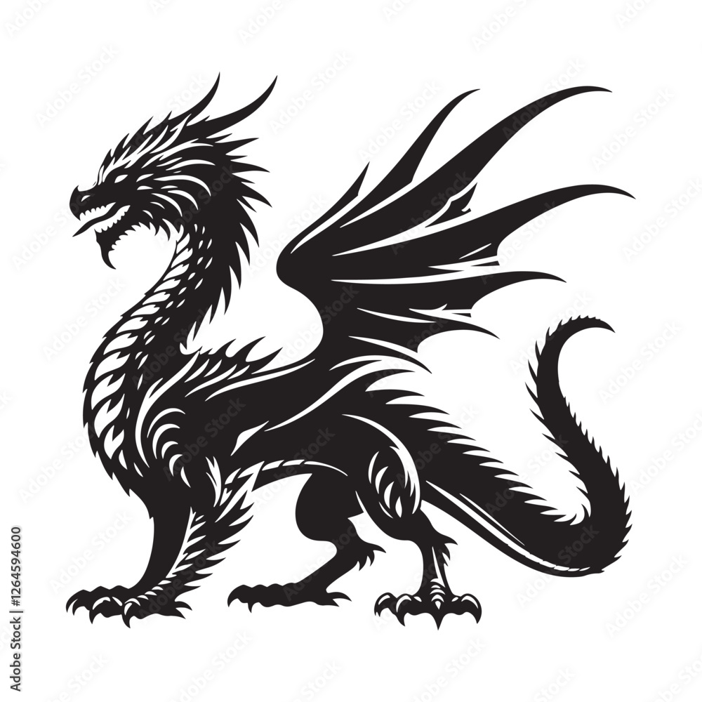 Ancient guardian Dragon silhouette symbolizing wisdom and strength - Dragon illustration - Dragon vector - mythical creature silhouette
Ancient guardian Dragon silhouette symbolizing wisdom and strength - Dragon illustration - Dragon vector - mythical creature silhouette