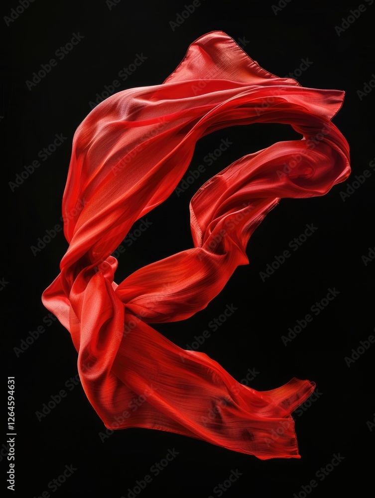 Flowing red silk fabric against a black background Flowing red silk fabric against a black background