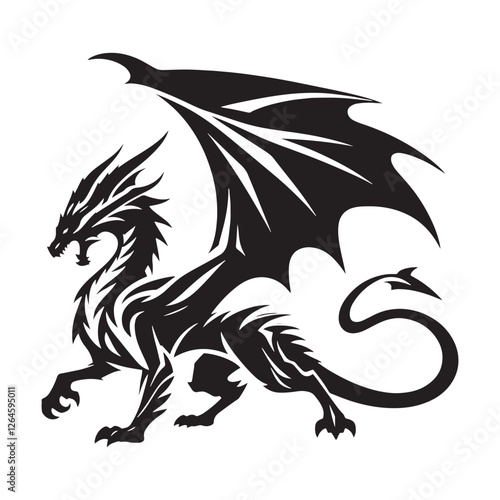 Majestic fire Dragon silhouette featuring its powerful and mystical aura - Dragon illustration - Dragon vector - mythical creature silhouette
