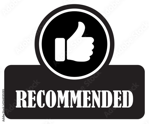 Recommended rubber stamp with thumbs up. Recommended approval stamp for quality. Thumbs up endorsement icon for trust. Best choice certification badge. Verified rating sticker. Vector illustration