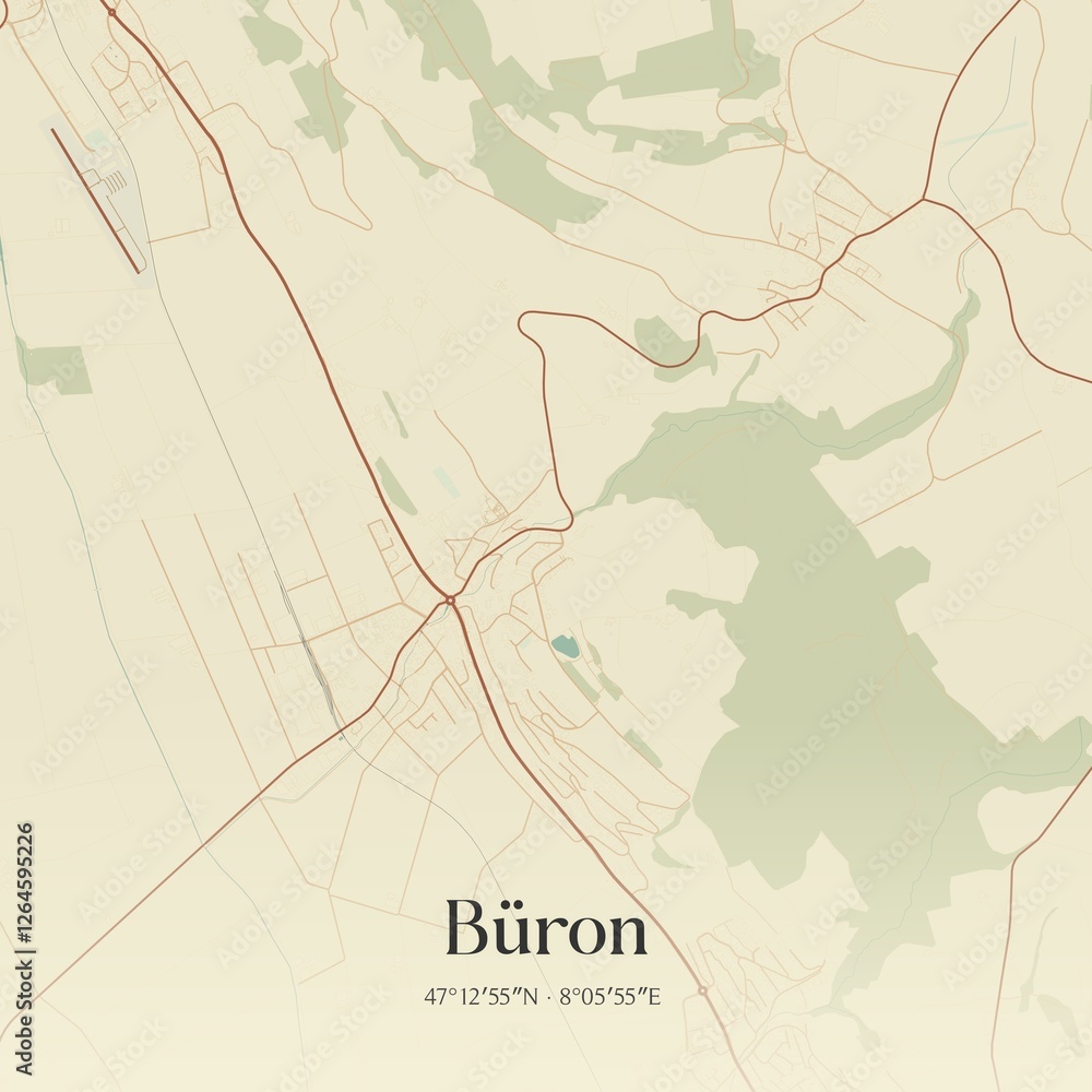 Fototapeta premium Vintage map of Büron, Switzerland.