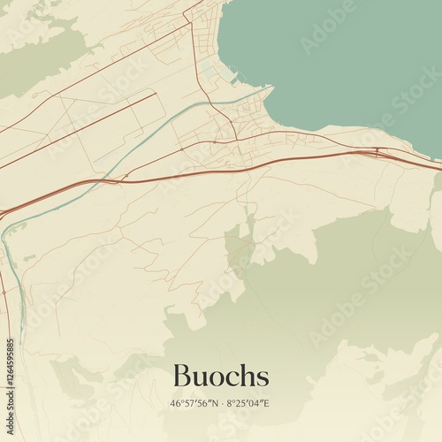 Vintage map of Buochs, Switzerland.
