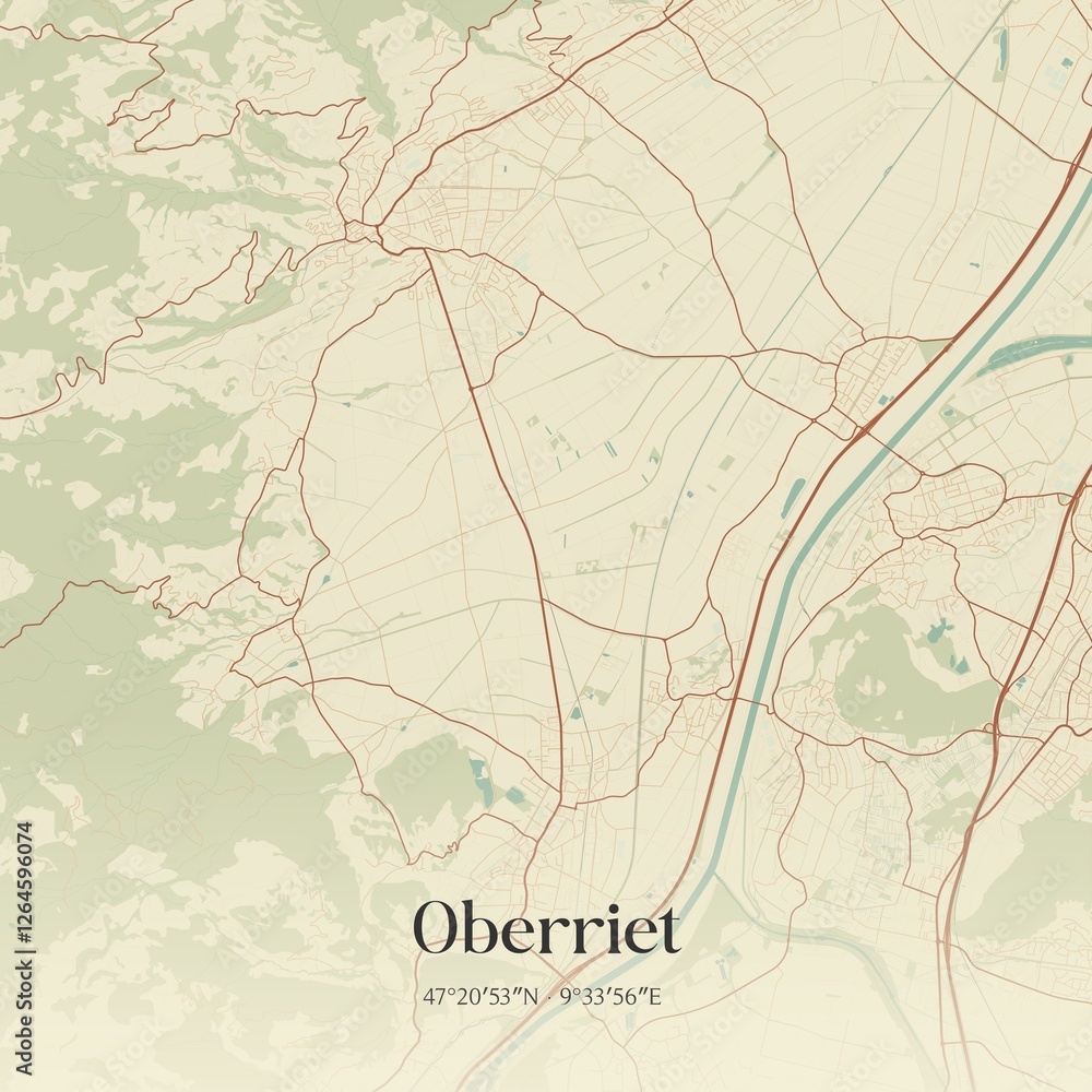 Fototapeta premium Vintage map of Oberriet, Switzerland.