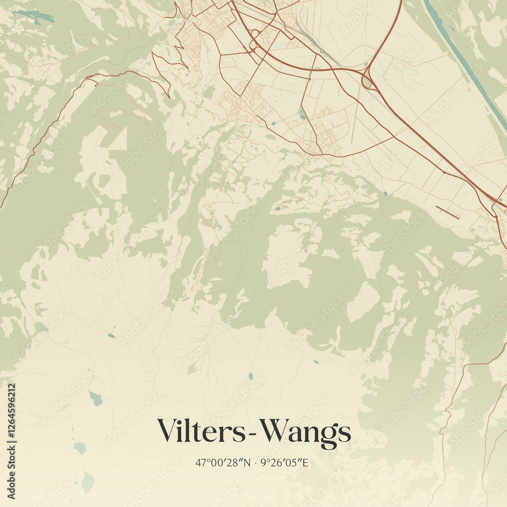 Fototapeta premium Vintage map of Vilters-Wangs, Switzerland.