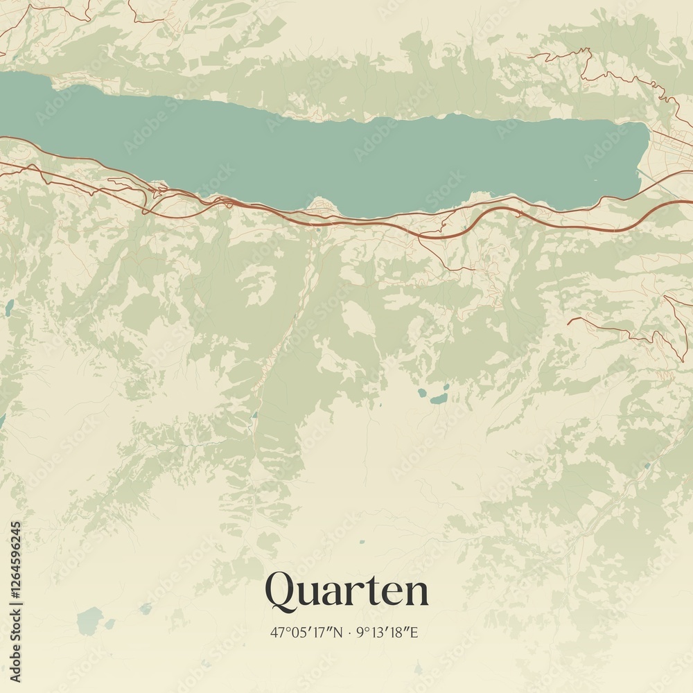 Fototapeta premium Vintage map of Quarten, Switzerland.