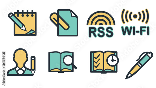 Abstract business and daily life vector art icons colored and outlined