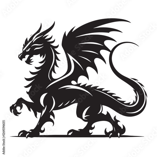 Fire-breathing Dragon silhouette ideal for legendary and mythical visuals - Dragon illustration - Dragon vector - mythical creature silhouette
