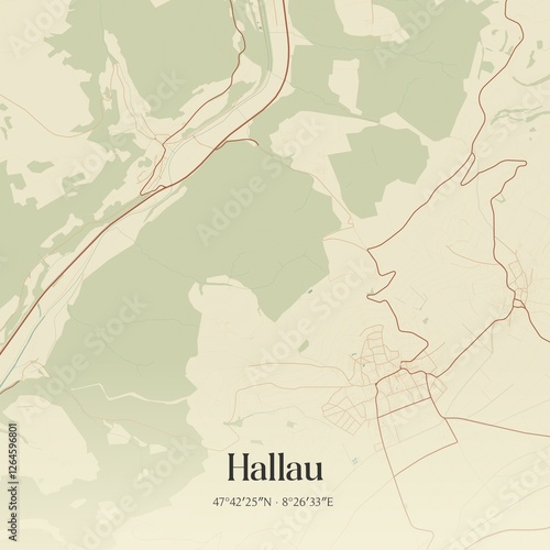 Vintage map of Hallau, Switzerland.