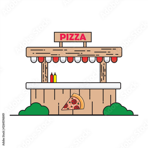 Pizza stall with sauce bottle with grass