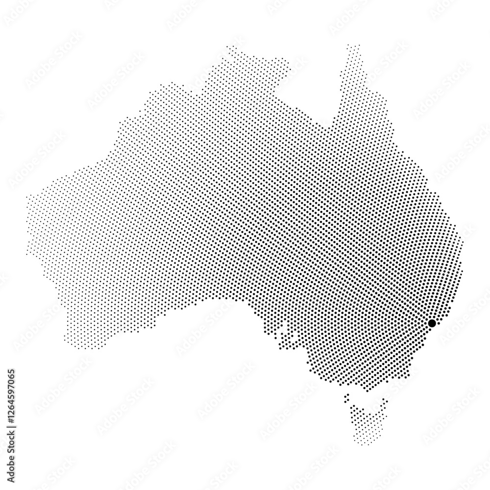 Dotted map of Australia centered on Sydney