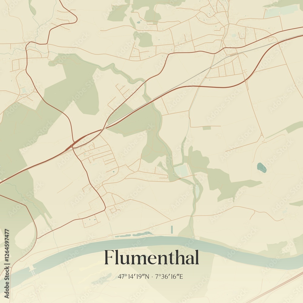 Fototapeta premium Vintage map of Flumenthal, Switzerland.
